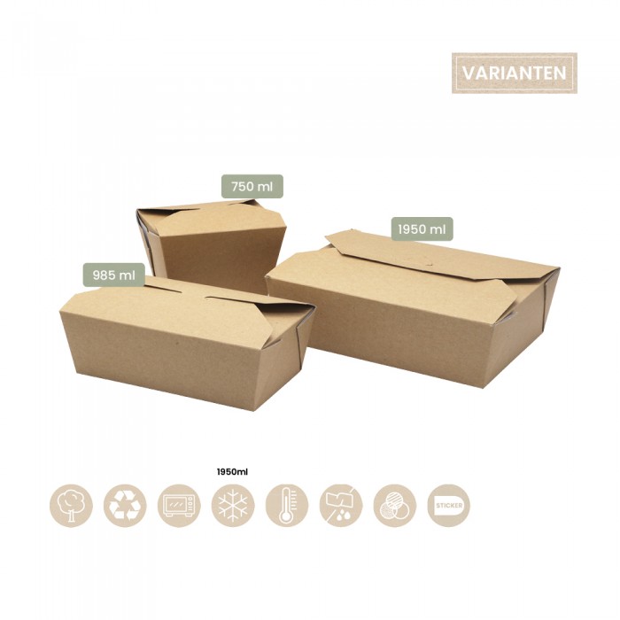 BIO Foodbox mit Klappdeckel eckig aus Papier 105-02-0044, 105-02-0047, 105-02-0049