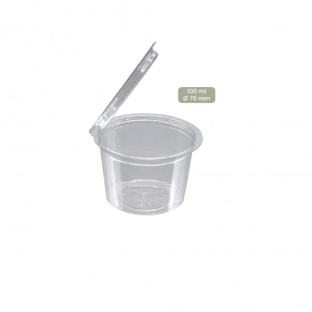 Dressingbecher - Saucenbecher 100ml mit anhängendem Deckel (PET), 102-01-0250