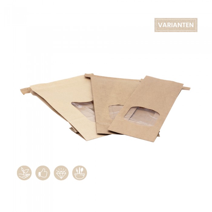 BIO Blockbodenbeutel mit Fenster aus Papier 200-07-0072, 200-07-0073, 200-07-0115