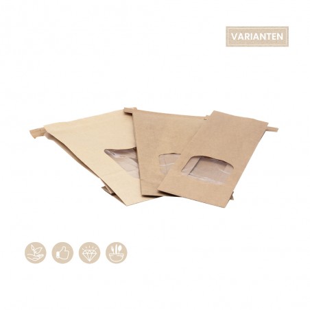 BIO Blockbodenbeutel mit Fenster aus Papier 200-07-0072, 200-07-0073, 200-07-0115