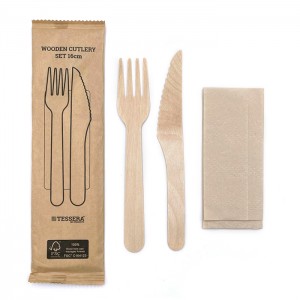 Besteckset Messer, Gabel, Serviette, Birke mit Bienenwachs, 124-06-0001