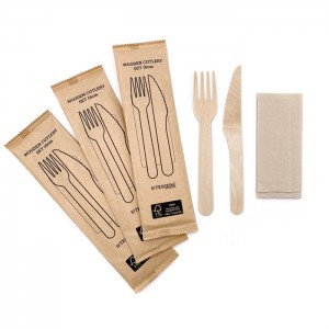 Besteckset Messer, Gabel, Serviette, Birke mit Bienenwachs, 124-06-0001