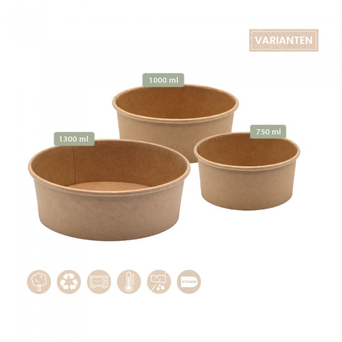 Menü- und Salatbecher rund für Kaltes & Warmes aus Papier 200-02-0060, 200-02-0061, 200-02-0062