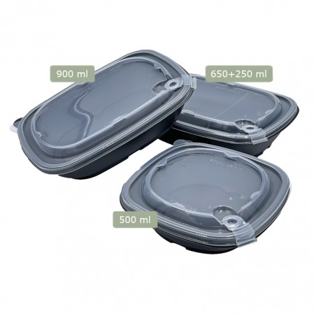 Mehrweg Schalen und Deckel, PP, 500ml, 900ml, 650+250ml; 104-76-0001, 104-76-0003, 104-76-0002
