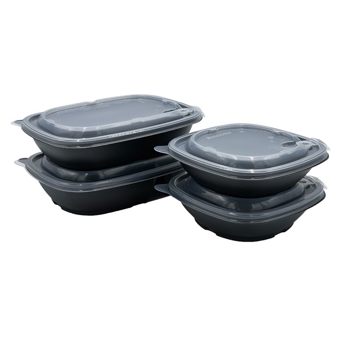 gestapelte Mehrweg Schalen mit Deckel, PP, 500ml, 900ml, 650+250ml; 104-76-0001, 104-76-0003, 104-76-0002