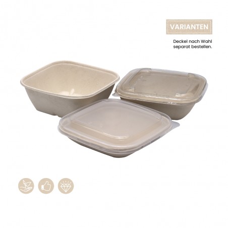 BIO Menüschale quadratisch für Kalte & Warmes (PULP) 104-01-0140, 104-05-0140, 104-01-0141 mit PP und rPET Deckel