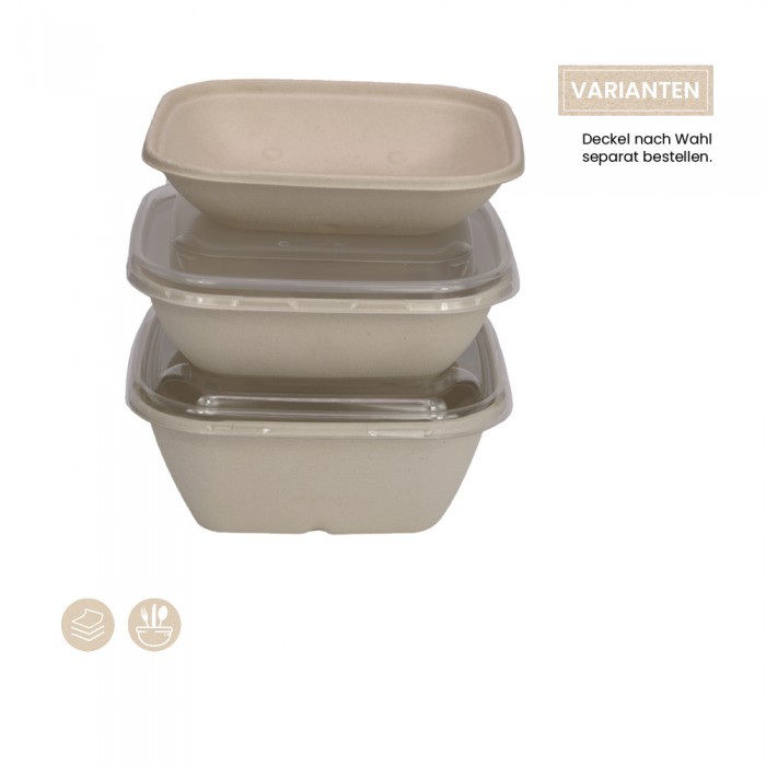 BIO Menüschale quadratisch für Kalte & Warmes (PULP) 104-01-0140, 104-05-0140, 104-01-0141 mit PP und rPET Deckel