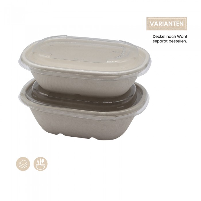 BIO Menüschale oval für Kaltes & Warmes (BePULP) 104-01-0146 und 104-01-0146 mit rPET Deckel 104-01-0217 für Kaltes