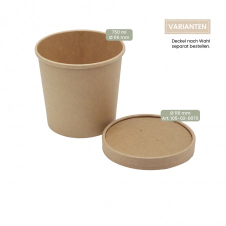 BIO Speisenbecher und Suppenbecher aus Papier für Kaltes & Warmes 750 ml mit Papier-Deckel
