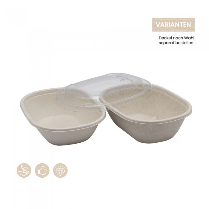 BIO Menüschale oval für Kaltes & Warmes (BePULP) 104-01-0146 und 104-01-0146 mit rPET Deckel 104-01-0217 für Kaltes