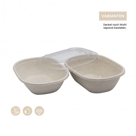 BIO Menüschale oval für Kaltes & Warmes (BePULP) 104-01-0146 und 104-01-0146 mit rPET Deckel 104-01-0217 für Kaltes
